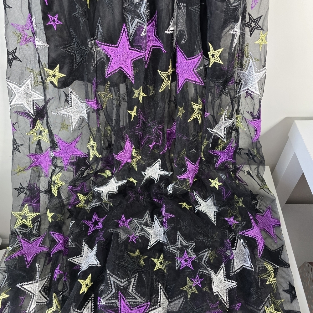 NWT Zendaya X Aqua Embroidered Star Gown Semi Sheer XS Black Purple Formal - Picture 9 of 15